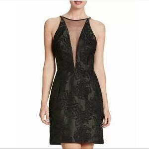 Dress the Population Kennedy Plunging-Illusion Black Mini Dress‎